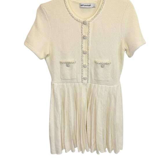 Self Portrait White Cream Knit Mini Dress - Size L - Picture 3 of 9